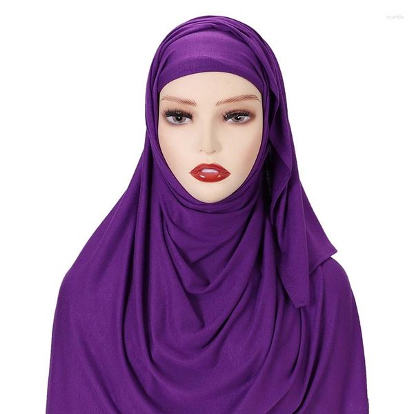 Abbigliamento etnico Sciarpa monopezzo con cappuccio interno Scialle in cashmere Set caldo Cappello inferiore Foulard di alta qualità in tinta unita da donna musulmana