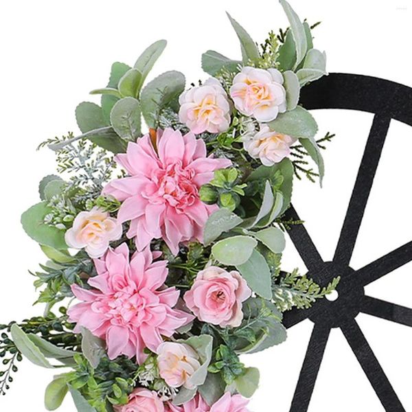 Dekorativer Blumen-Jahreskranz, Frühlings-Haustür, 42,9 x 41,9 cm, Willkommensschild, handgefertigt für Heimdekoration, vielseitig, leicht, langlebig