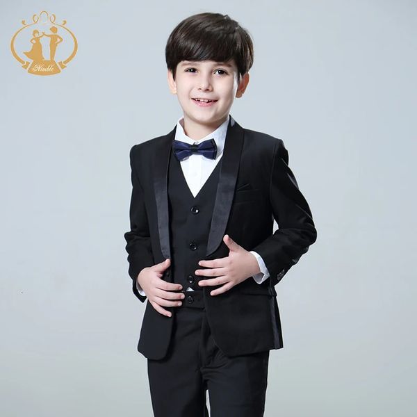 5 pz/set Ragazzi Abiti per Matrimoni Bambini Abiti da ballo Abiti da sposa neri Bambini Blazer Ragazzi Abbigliamento Set Ragazzo Costume classico formale 240119