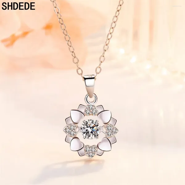 Подвески SHDEDE 45 СМ, короткое ожерелье, кулон с круглым сердцем, серебро, украшенное кристаллами, из австрийских свадебных украшений - WH154