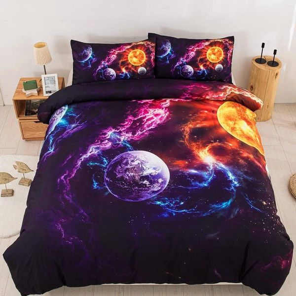 Set di biancheria da letto Set copripiumino Galaxy Space Queen Planet Piumino stampato Universo Sistema solare Decor Teens