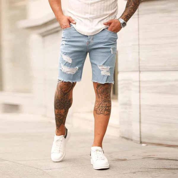 Jeans da uomo Pantaloni in denim effetto consumato Lavaggio al ginocchio Leggero Strech Slim Fit Tasche a vita media Solido Cerniera casual 2024