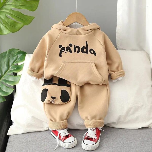 Conjuntos de roupas Primavera Outono Meninos Conjunto Crianças Dos Desenhos Animados Panda Pulôver Tops Calças 2 Pcs Terno Para Crianças Traje Esportivo Infantil Outfits