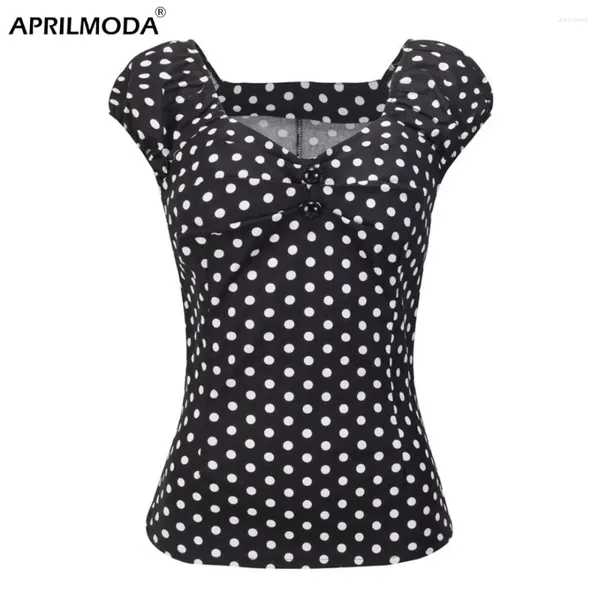 Camicette da donna 2024 Donna Vintage Pois Stampa Pieghettata Camicia a maniche corte Casual Femminile Dolce Estate Crop Top Blusa Feminina