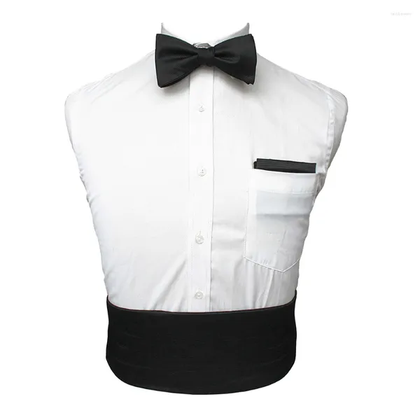 Cintos Kamberft Preto Sólido Mens Cummerbunds Vintage Jacquard Bowtie Hanky Cummerbund Cinto Espartilho para Eventos de Casamento Masculino