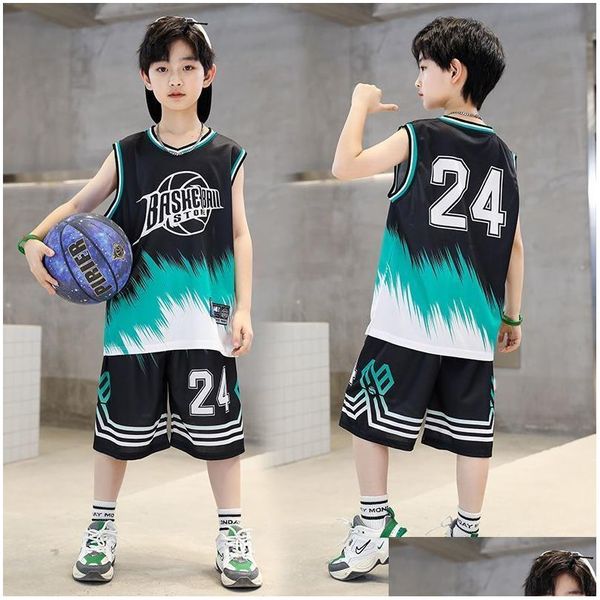 Formalar Boys Summer Quickdry Basketbol Sporları 414 Yıllık Kolsuz Vsetshort Pantolon 2 PCS Sets Çocuk Kıyafetleri Giyim 230613 DRO DH4UJ