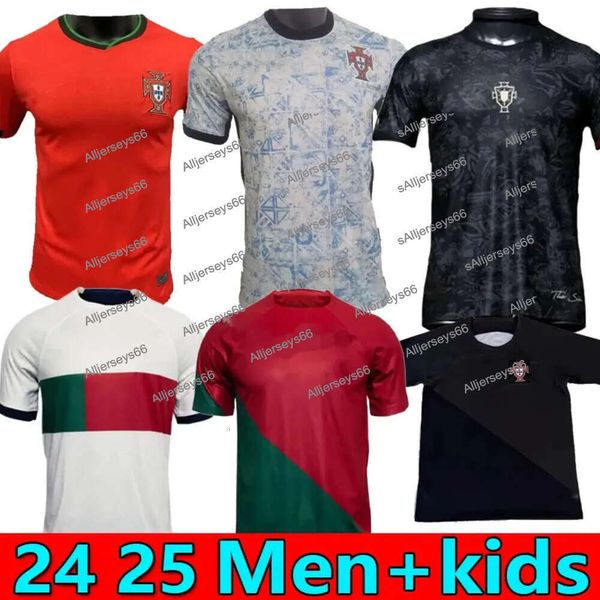 24 25 Futebol Retro Mangas Compridas Camisas Portuguesas JOAO FELIX RUBEN NEVES DIOGO PORTUGIESER Portugal Camisa de Futebol Homens Kit Infantil