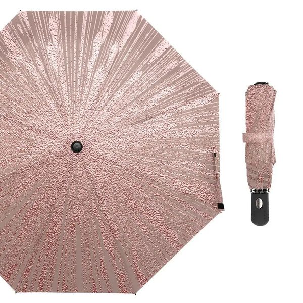 Stilvolle metallische glänzende Textur automatischer Regenschirm Regen Frauen Sonnenschutz drei faltbare Regenschirm Sonnenschirm tragbare Parapluie 240123