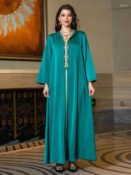 Roupas étnicas Mulheres Muçulmanas Festa Elegante Vestido Moda Diamantes Com Capuz Cetim Abayas Jalabiya Saudita Turco Africano Marroquino Kaftan