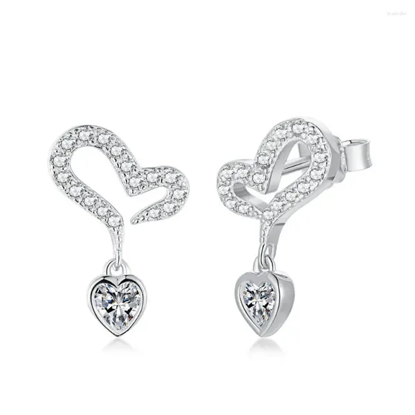Brincos de garanhão S925 prata esterlina feminino earstuds cheio de diamante em forma de coração moda personalidade versátil