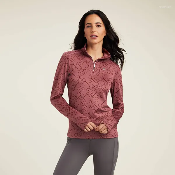 Damen-T-Shirts Ariat Damen-Langarmoberteile Prophecy 1/4-Reißverschluss Baselayer-bedrucktes Hemd Damen Slim Fit Sports Equestrian Thumbholes Tee