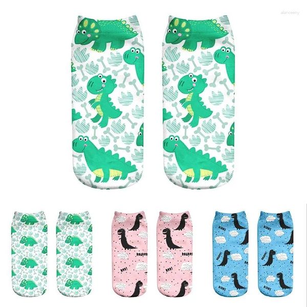 Mulheres meias bonito dos desenhos animados padrão animal feminino 3d impresso dinossauro moda kawaii masculino para menina presente de natal