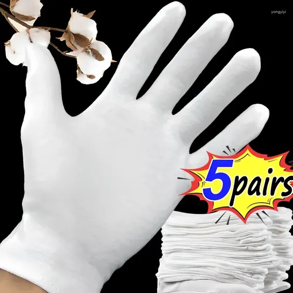 Luvas de ciclismo 1/5 pares etiqueta algodão branco alta estiramento filme trabalho spa jóias mitten absorção suor ferramenta limpeza doméstica