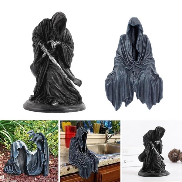 Dark Knight King Statue Horror Gothic Harz Black Lack Reaper Spannende Robe Death God Modell Indoor Outdoor Home Garden Decor 240202
