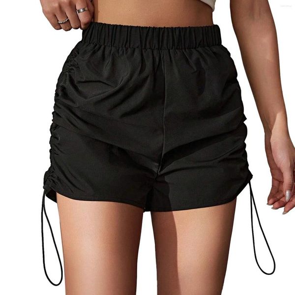 Shorts femininos mulheres sólido plissado borracha banda primavera fivela esportes casual cintura elástica cordão workwear ropa de mujer