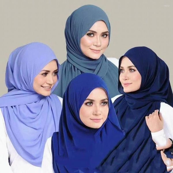 Roupas étnicas Malaio Médio Oriente Muçulmano Hijabs Pérola Chiffon Lenço Para Mulheres Cor Sólida Lenço Bolha Simples Hijab Atacado