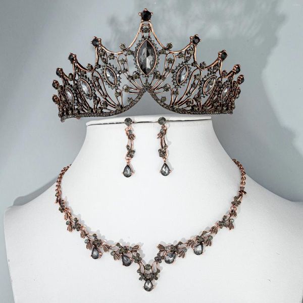 Комплект ожерелья и серег, винтажные черные, фиолетовые кристаллы с геометрическим узором, диадемы с короной для женщин, свадебная вечеринка, африканский