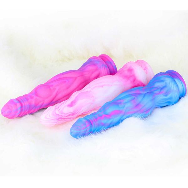 Dildo Pagoda Gel di silice Colore Arcobaleno Pene Liquido Multistrato Trasparente Simulazione di cristallo per adulti