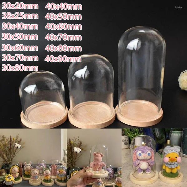 Şişeler 25pcs Mini Ev Dekoru Vazolar Cam Bebek Ekran Cloche Bell Kavanoz Şişesi Ahşap Taban Toz Kapağı Kutusu Ölümsüz Çiçek