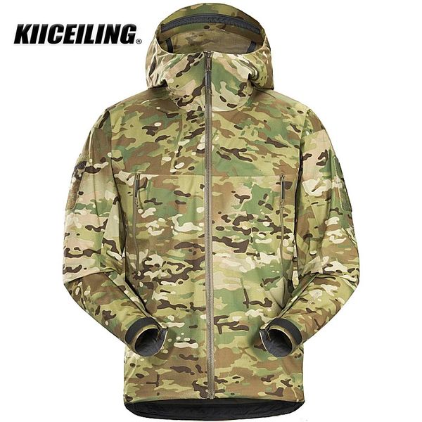 KIICEILING Giacca tattica da trekking multicam con guscio duro da uomo Cappotto antipioggia mimetico impermeabile antivento esercito militare giacca a vento 240124