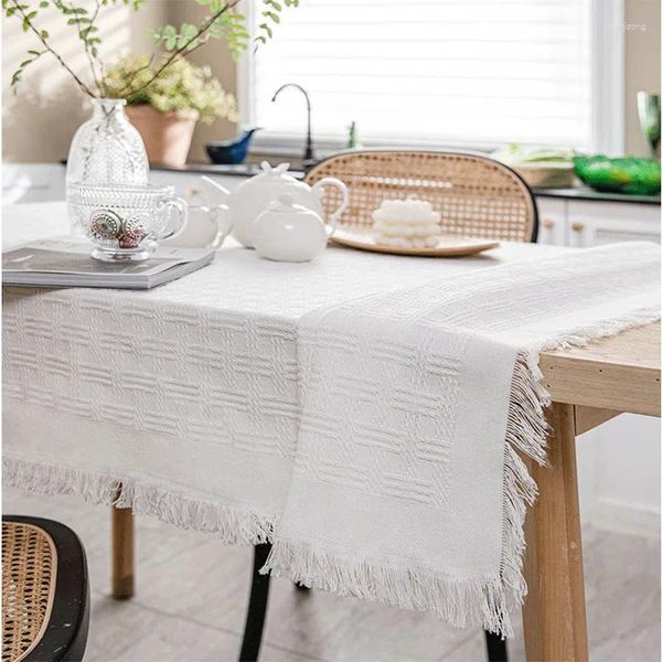 Toalha de mesa vermelha ins vento renda toalha de mesa francês branco retro malha quadrada high-end luz luxo capa de café