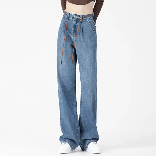 Calças de brim femininas mulheres baggy calças luz azul cintura alta perna larga calças hip-hop moda retro reta y2k street wear denim