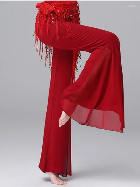 Сценическая одежда, однотонные брюки-кабаре, костюм для танца живота, латинские женские элегантные широкие брюки для выпускного вечера, танго, облегающая женская одежда