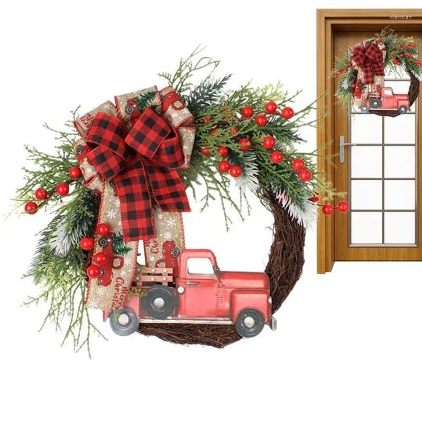 Flores decorativas grinalda de natal caminhão vermelho artístico e realista produtos de decoração para portas dianteiras entrada traseira