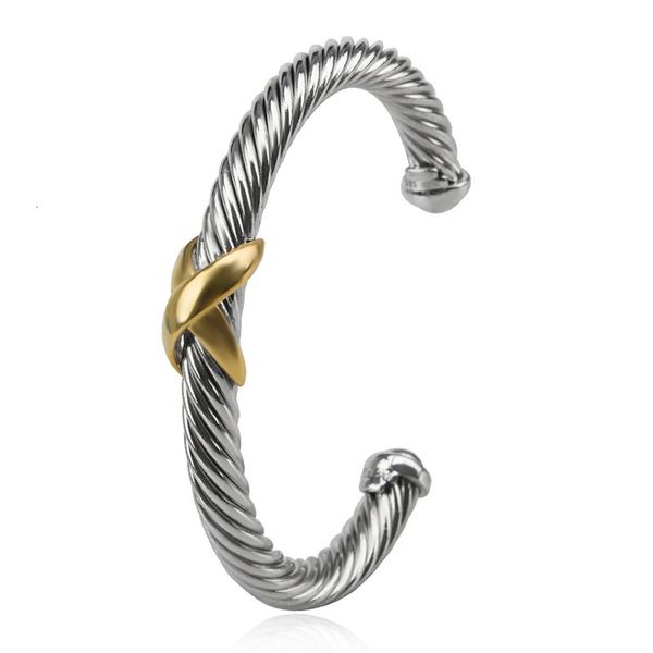 7mm pulseira de fio torcido clássico banhado a ouro x design cabo fio pulseira jóias para mulheres men240125