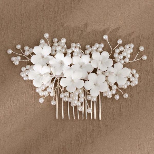 Grampos de cabelo pequenos grânulos pente flor acessórios de casamento feminino cabeça branca jóias meninas pérolas decoração de água doce floral bijoux