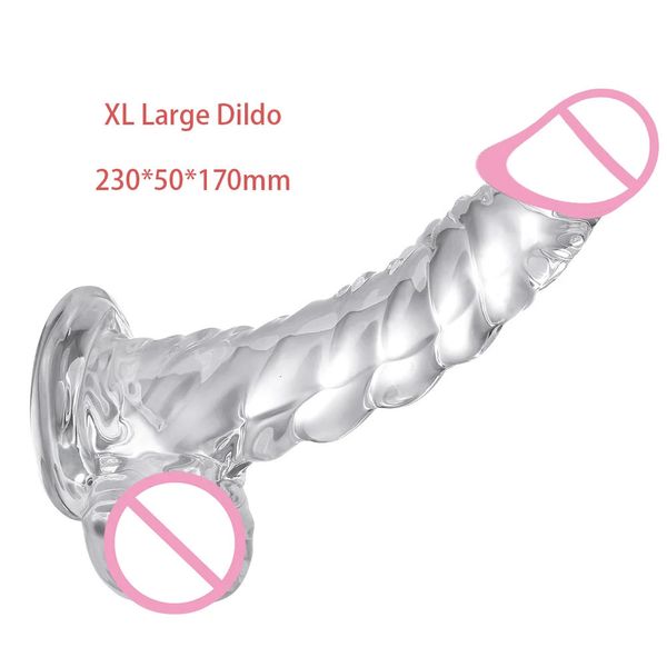 AAV Trasparente Realistico Dildo 9 pollici G-Spot Monster Dildo con ventosa Gelatina erotica Pene Uomini Finti cazzi Anal Butt Plug Giocattoli del sesso 240126