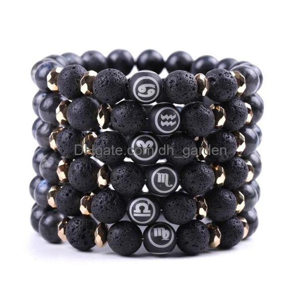 Frisado preto natural pedra fios twee constell pulseira horóscopo sinal contas pulseiras para mulheres homens moda jóias vai e areia dhlml