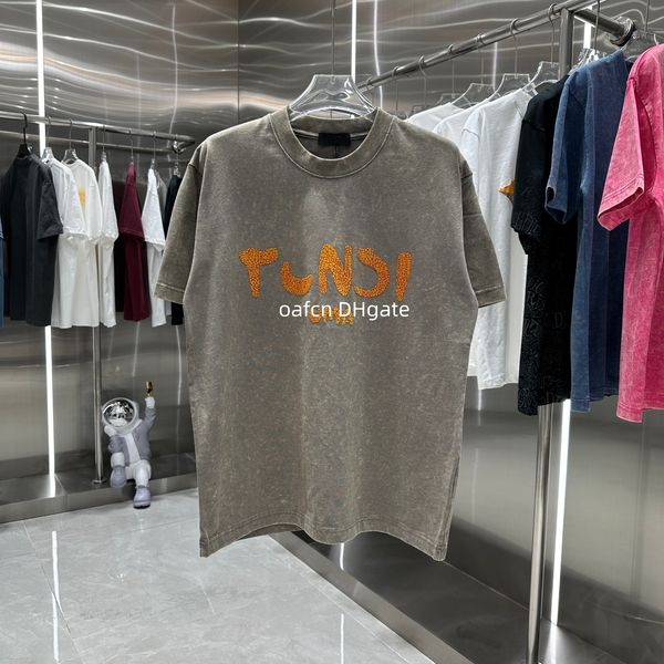 24SS Erkek Tişört Tasarımcı T-Shirt Kar Tanesi Asit Yıkama Aşınmış Özelleştirilmiş Patlayıcı Parçacık Flock Özelleştirilmiş Kumaş Erkek Gömlek Kısa Kollu T-Shirt 903