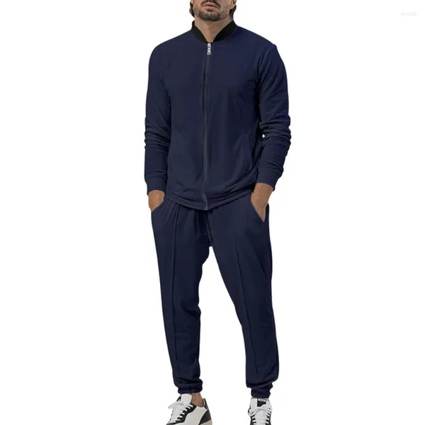 Tute da uomo Pantaloni da uomo con cerniera Top Pantaloni da vacanza quotidiana Set da 2 pezzi Giacca sportiva da uomo Manica lunga O Collo Poliestere Streetwear