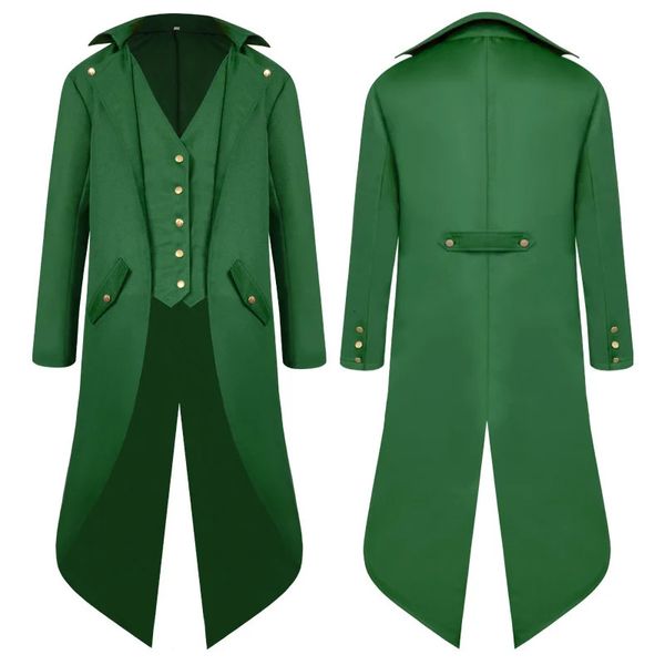 Homens renascentistas steampunk tailcoat trajes de halloween vintage verde pirata vitoriano gótico medieval jaqueta vintage vestido 240125