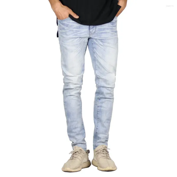 Jeans masculinos homens sólidos denim lápis calças tornozelo comprimento zíper meados de cintura bolsos fino ajuste bainha primavera 2024 leve estiramento casual