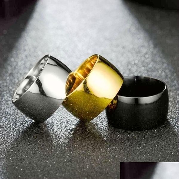 Anéis de banda de aço inoxidável largo 12mm anel em branco dedo polegar ouro preto para homens mulheres moda jóias e gota de areia entrega dhtke