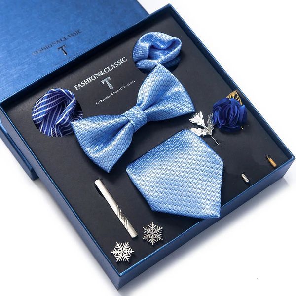 Cravatta di moda per uomo regalo di festa cravatta fazzoletto da taschino set di gemelli scatola di cravatte accessori da sposa punto grigio scuro uomo 240123