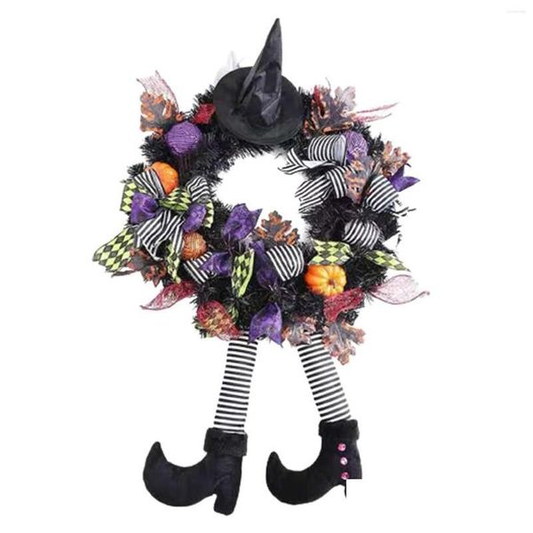 Ghirlande di fiori decorativi Halloween appeso alla finestra Ghirlanda di streghe Decorazione della casa stregata con gambe Cappello Decor per la festa del festival Dhhbp