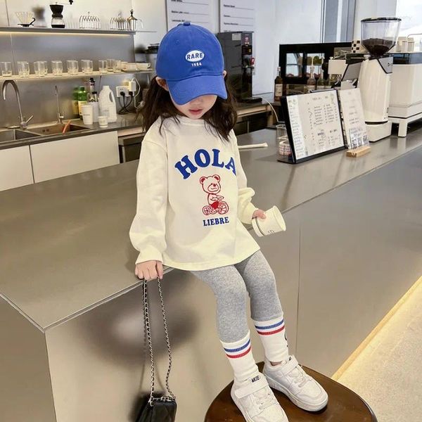 Conjuntos de roupas Ins Children's Fashion Sports Set Baby Girl Sweater Leggings Two-Peça Criança 2024