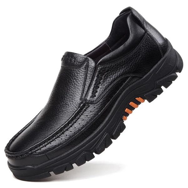 Männer Slipper 100% echtes Leder weiche Kuhläden-Herren lässige Schuhe Marke Männliche Schuhe schwarz braune Slip-on Dicke Sohle 240129 5 s