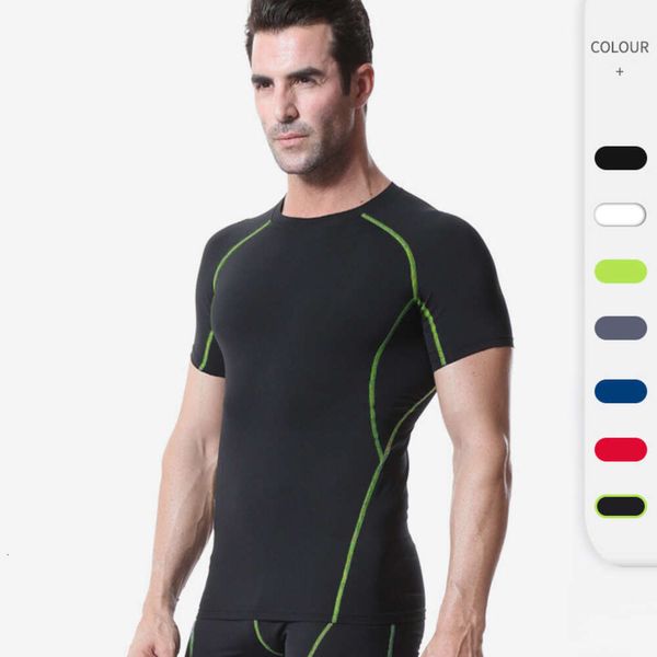 Masculino apertado ajuste pro fitness e correndo terno de treinamento manga curta camiseta elástica camisa de secagem rápida camisa de manga curta 1018