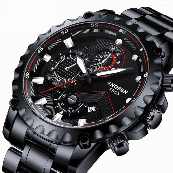 Relógios de pulso de moda marca masculina relógio de aço inoxidável grande dial à prova d 'água esportes negócios relógio de mão luxo preto tendência masculino relógio de pulso