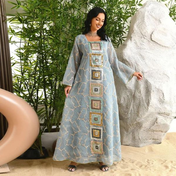 Roupas étnicas Lantejoulas Vestido de Noite Mulheres Muçulmanas Soltas Bordadas Vestido Abayas Festa Ramadan Caftan Kaftan Elegante Turquia Dubai