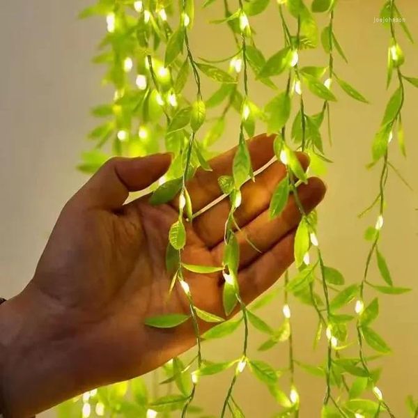 Saiten 1 PC-Blatt-Vorhang-Lichter 2M/3.28FT 20 LED-Rebe-Grün-Blätter-Schnur für Wand-Partei-Hauptdekoration-Warmweiß