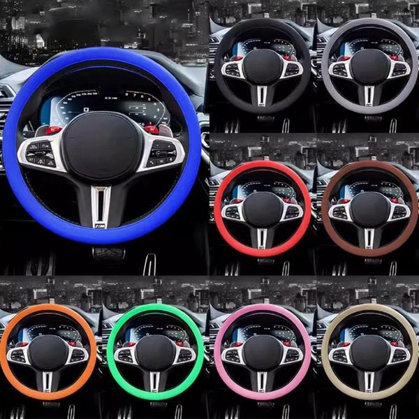 Capas de volante 1 pc carro universal capa de silicone luva elástica textura macia multi cor decoração automática acessórios diy