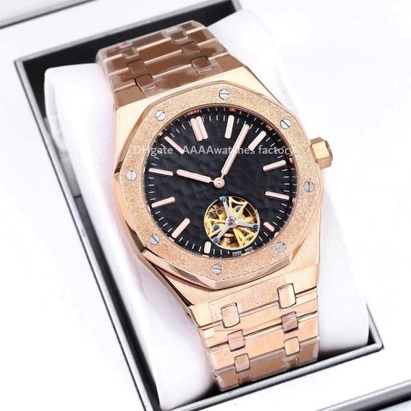 Gold- und Silberuhren Neue Royal Tourbillon-Uhr, automatische mechanische Uhr, mattierter Ringmund für Herren, komplett aus Edelstahl, modisch, passende Armbanduhren