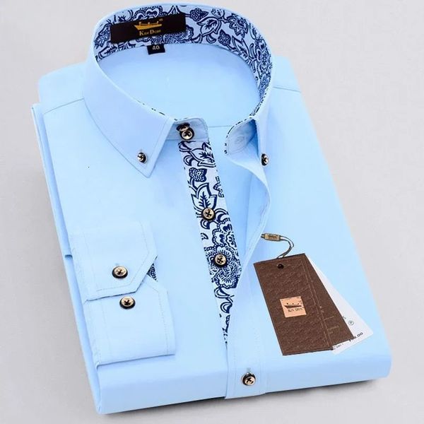 Camicie casual classiche in cotone Camicia a maniche lunghe da uomo per affari Abito con colletto in porcellana bianco blu Abbigliamento coreano 240125