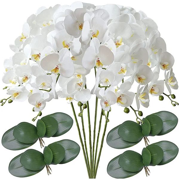 32 borboleta artificial orquídea falsa phalaenopsis flores 6 peças plantas de haste de orquídea artificial para decoração de casa de casamento 240130