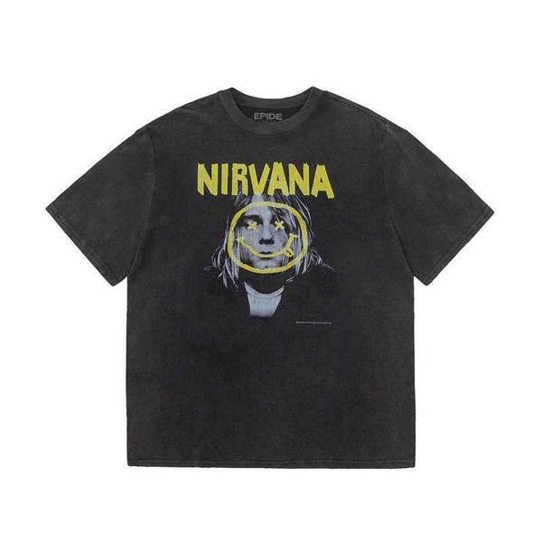 Herren T-Shirts Vintage Nirvana Coben Bandage Bedruckt Washed Old Kurzarm Modemarke VTG American Casual T-Shirt für Herren